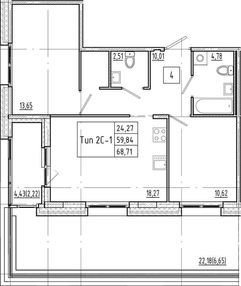 2-комнатная квартира 68.71 м², 2/4 эт., ЖК «Ranta Residence»